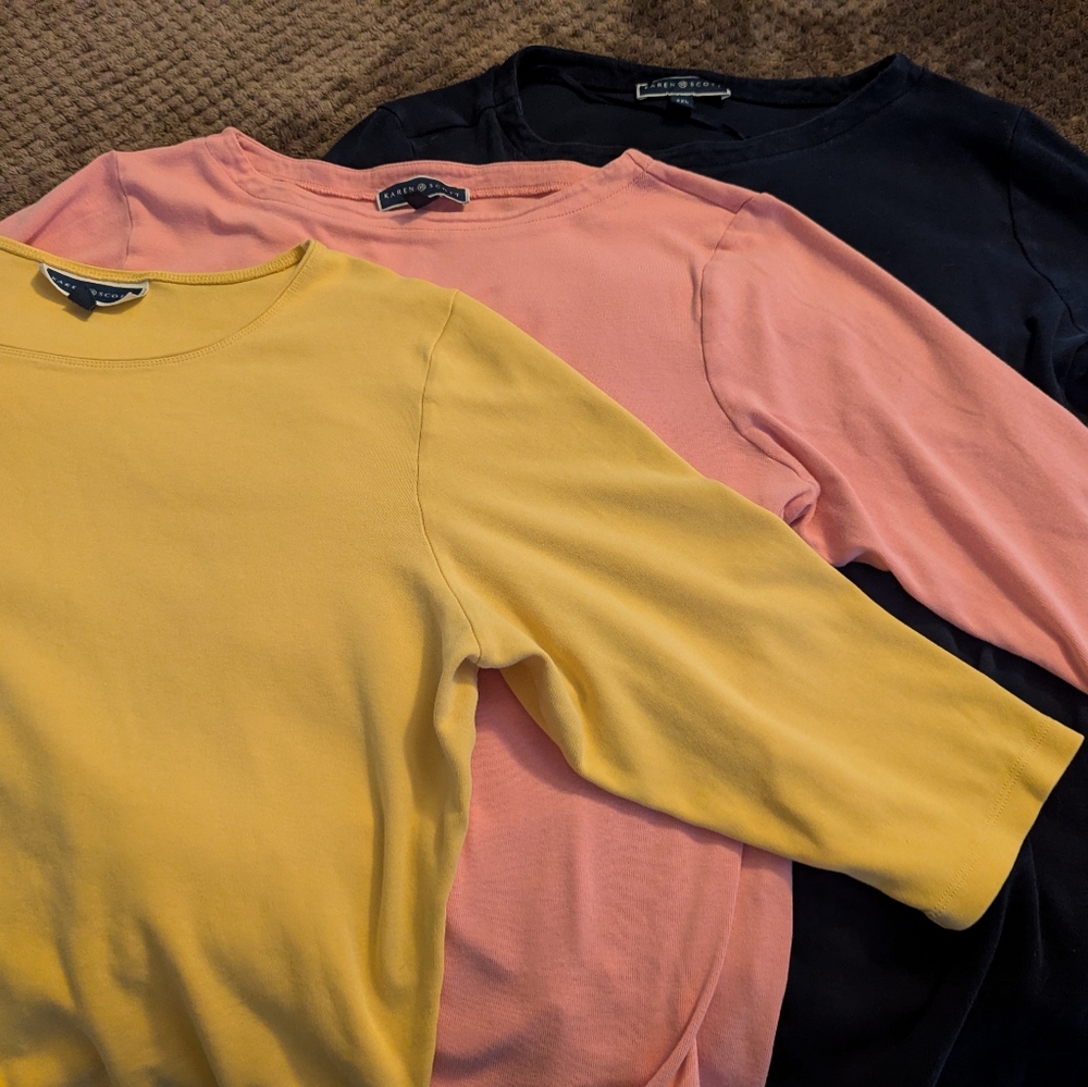 Karen Scott Navy, Pink, and Yellow Tops